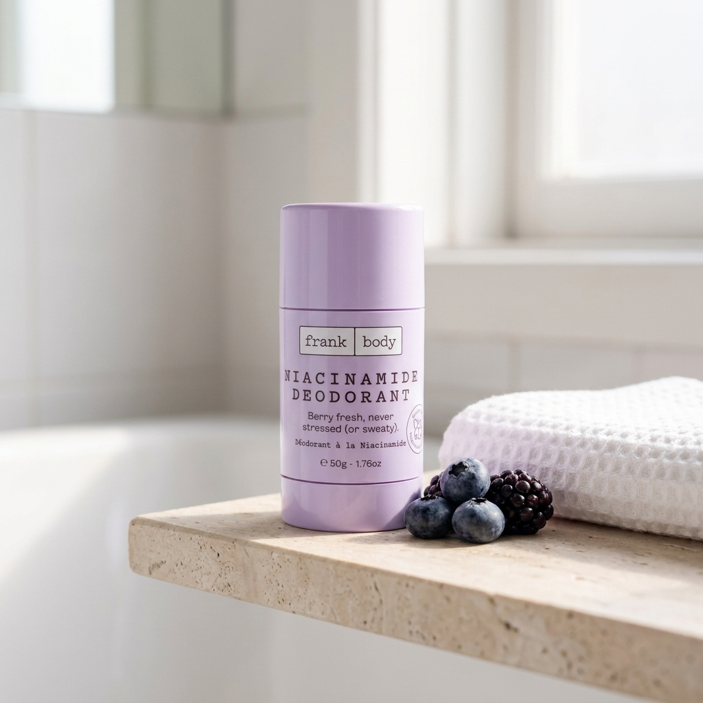 Frank Body Niacinamide Deodorant – Deo ohne Aluminium mit Beeren im Badezimmer