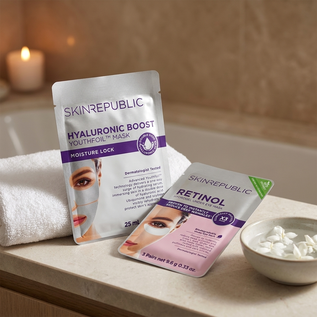 Gesichtsmaske Ratgeber – SKIN REPUBLIC YouthFoil Tuchmaske und Retinol Augenpads
