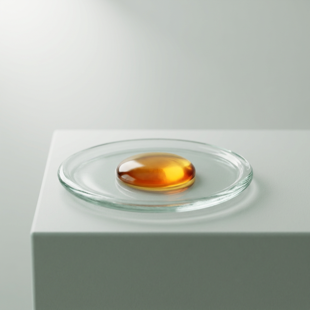 Retinol: goldener Öl-Tropfen auf Glasplatte – BONSANA Wirkstoff-Lexikon