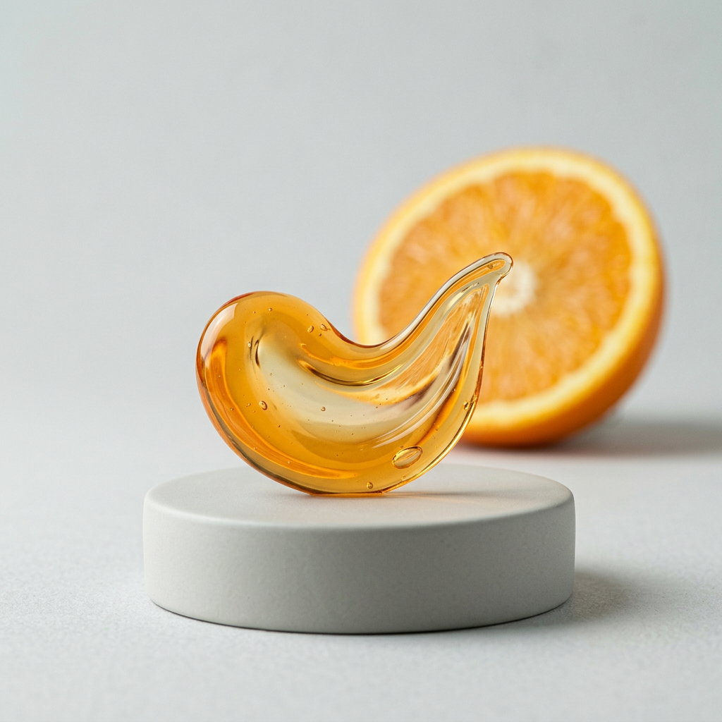 Vitamin C: orange-goldene Serum-Welle mit Orangenscheibe – BONSANA Wirkstoff-Lexikon