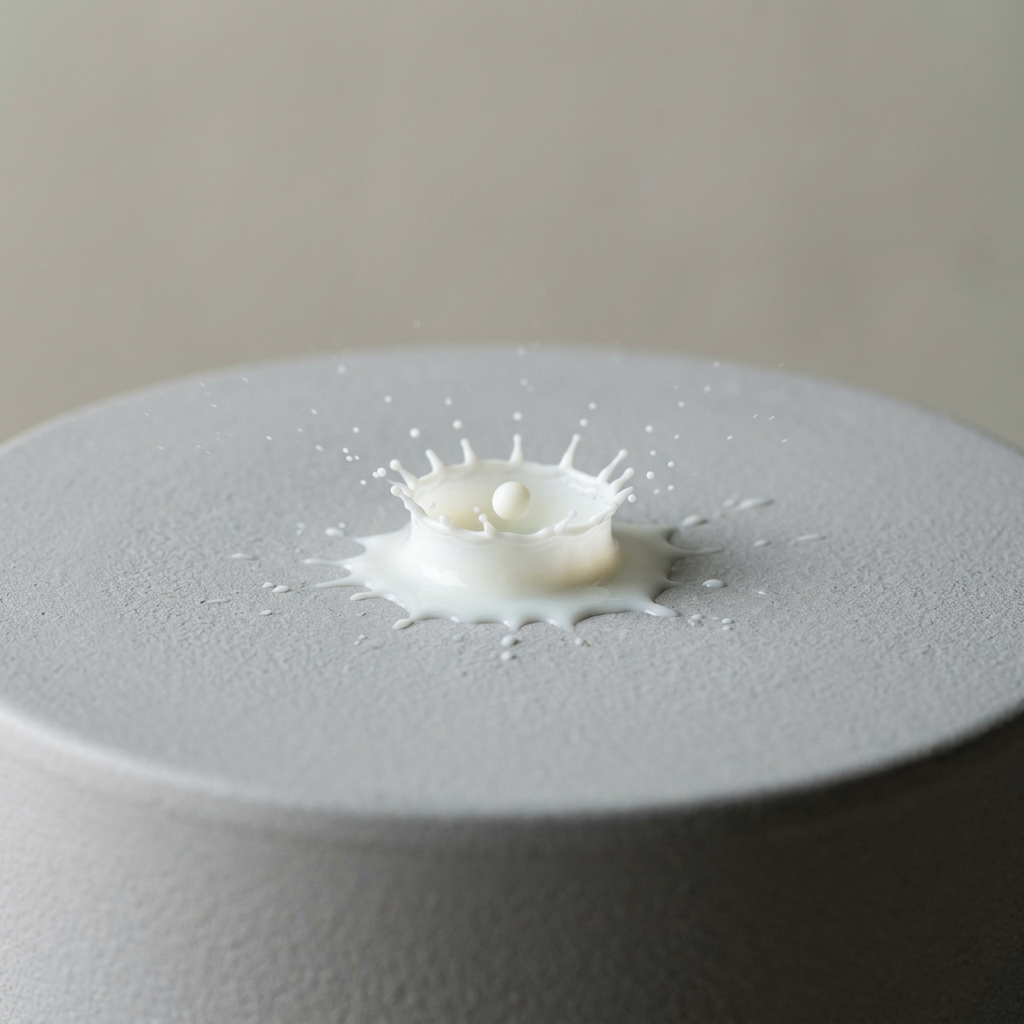 Milchsäure im Hautpflege-Lexikon: milchig-weisser Tropfen mit feiner Milch-Krone