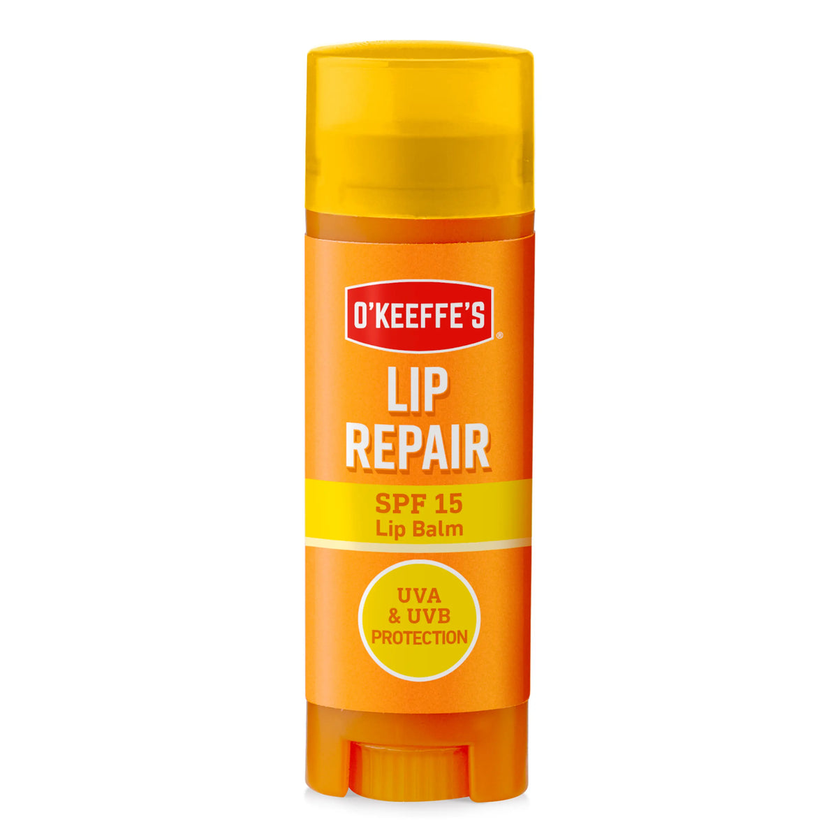 O'KEEFFE'S Lip Repair Lippenbalsam mit LSF 15 in orange-gelber Drehhülse in der Frontalansicht