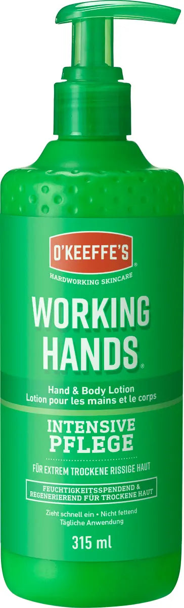 Grüne Pumpspender-Flasche der O'KEEFFE'S Working Hands Hand- und Bodylotion für extrem trockene, rissige Haut, 315 ml