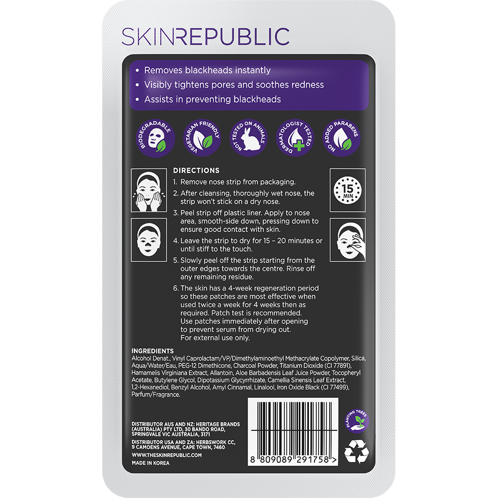 SKIN REPUBLIC Charcoal Nose Strips – 6x Mitesser-Entferner