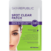 Verpackung der SKIN REPUBLIC Spot Clear Patches mit Frauengesicht. Anti-Pickel-Patches mit Salicylsäure zur Reduzierung von Hautunreinheiten.
