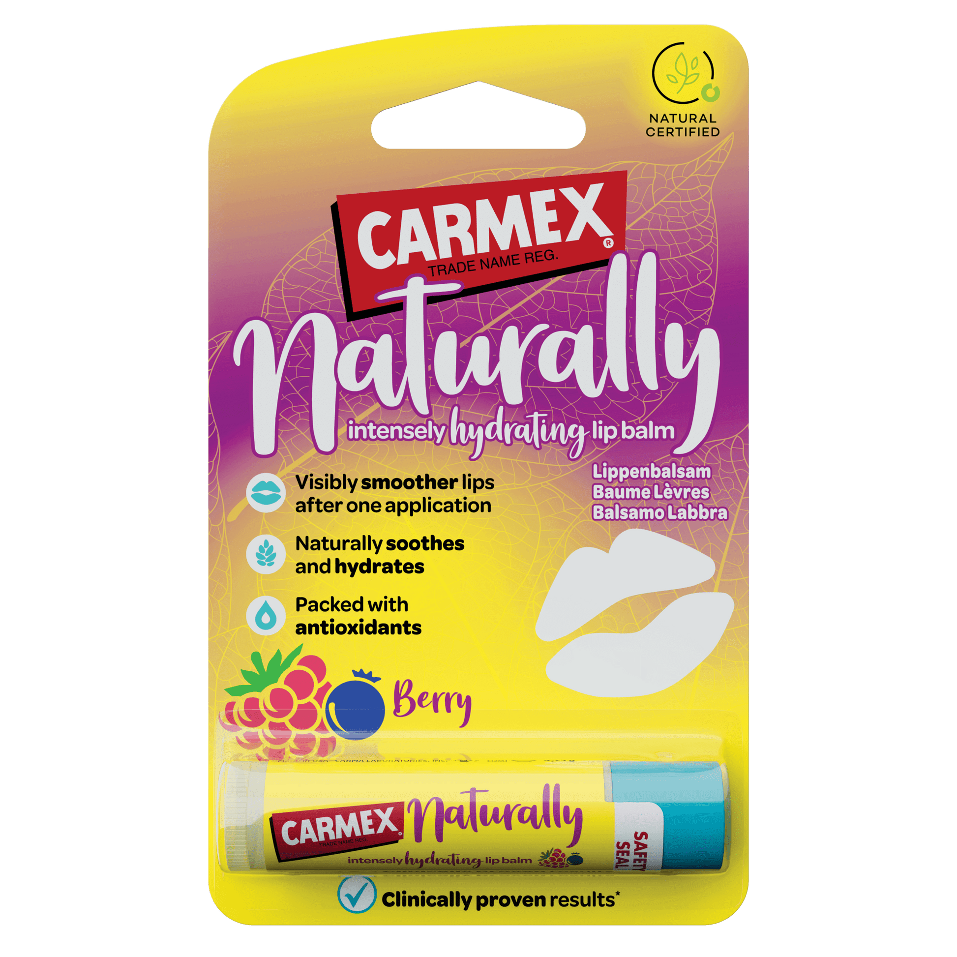 CARMEX Stick Naturally Berry Lippenbalsam – Beerenduft, kribbelfreie Naturally-Linie, 4.25g