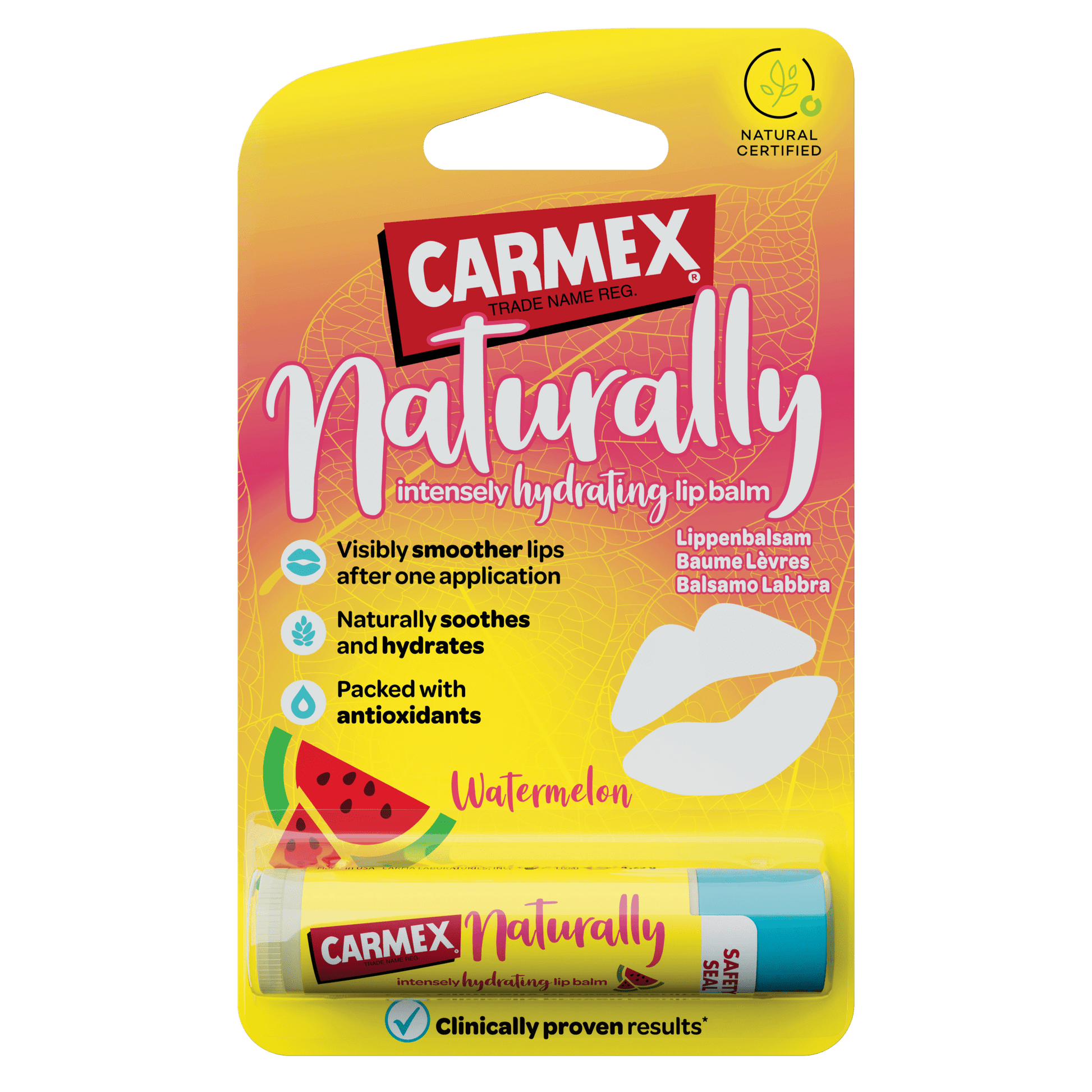 CARMEX Stick Naturally Watermelon Lippenbalsam – Wassermelonenduft, kribbelfreie Naturally-Linie, 4.25g