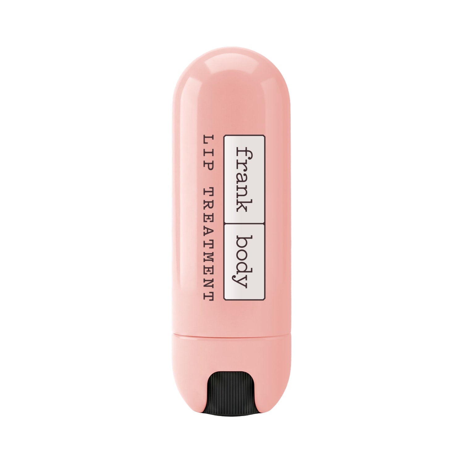 Zartrosa, kapselförmige Hülse des FRANK BODY Original Lip Treatment vor weißem Hintergrund