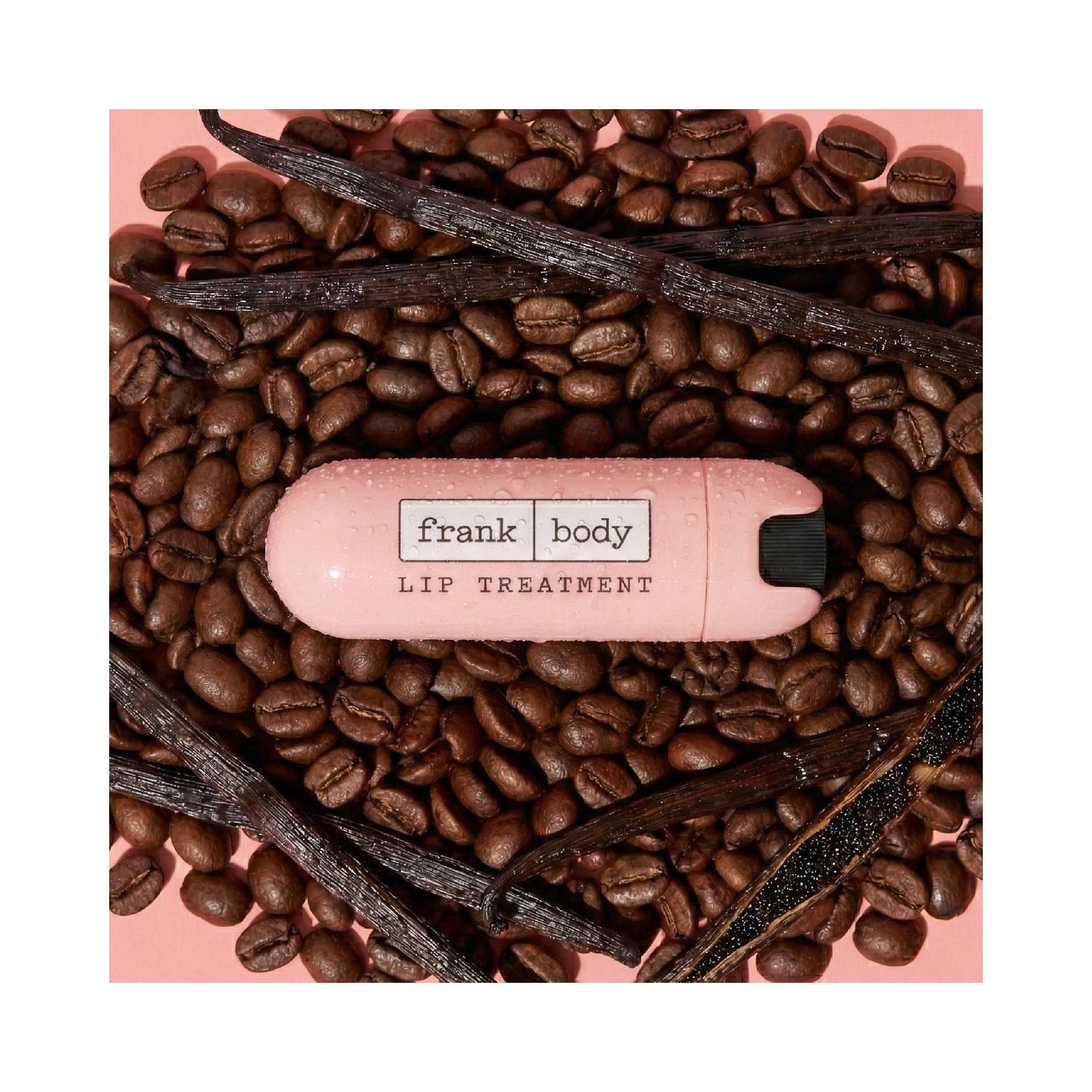 Rosa FRANK BODY Original Lip Treatment Stift auf Kaffeebohnen und dunklen Vanilleschoten