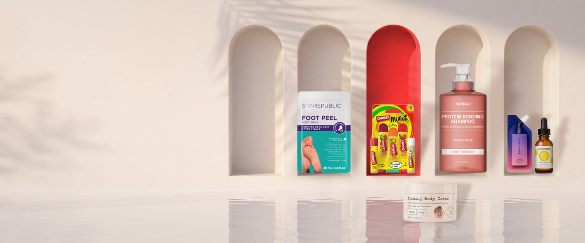 Bestseller von BONSANA in Wandnischen: Skin Republic, Carmex, KUNDAL, HIDEHERE, Mad Hippie und frank body