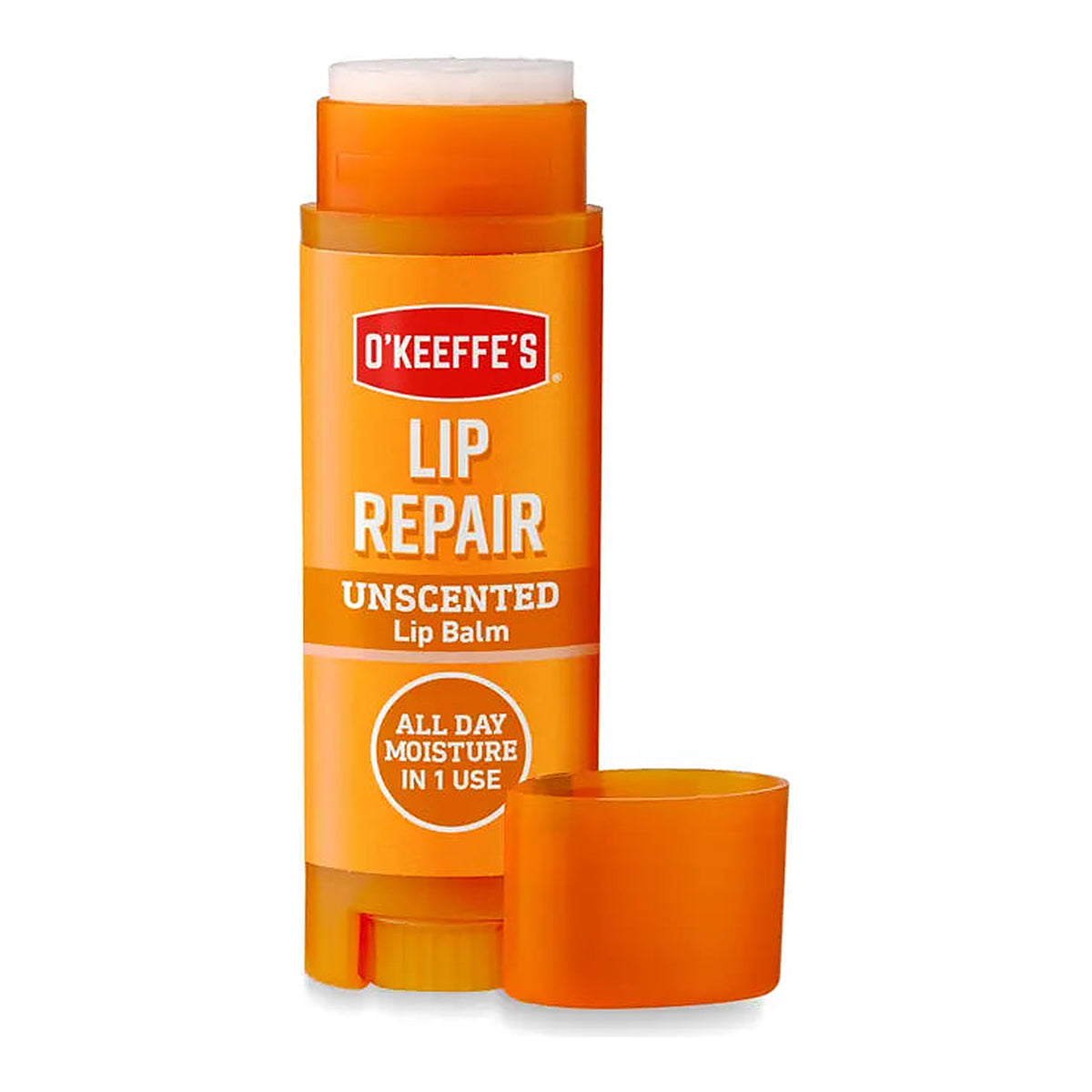 O'KEEFFE'S Lip Repair Lippenpflege unparfümiert, geöffneter Stift mit Kappe