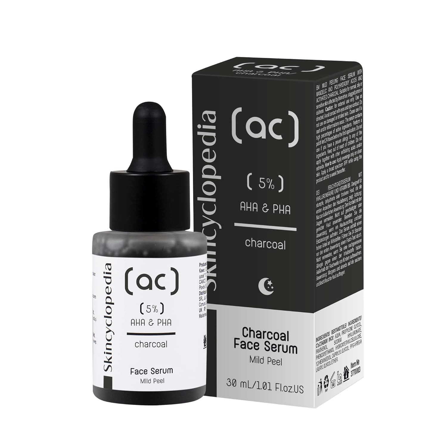 SKINCYCLOPEDIA Face Serum with Charcoal 5% AHA + PHA Complex